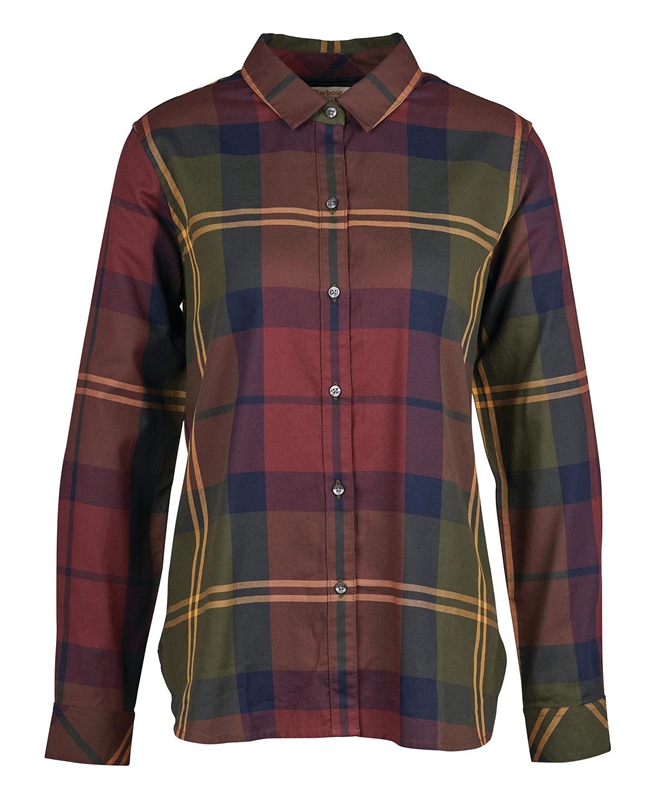 Burgundy Women's Barbour Moorland Shirts | OYQK-39470