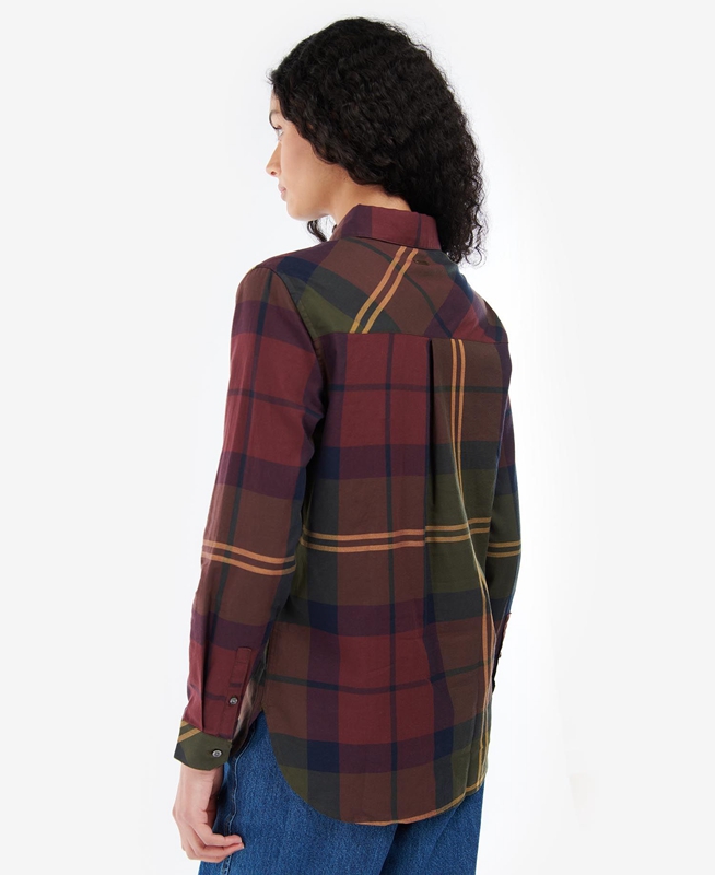 Burgundy Women's Barbour Moorland Shirts | OYQK-39470