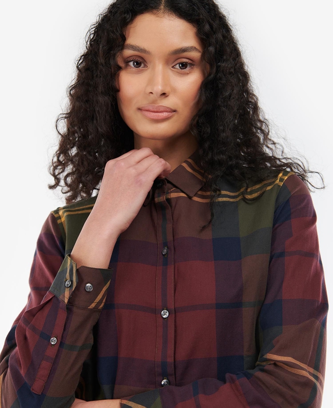 Burgundy Women's Barbour Moorland Shirts | OYQK-39470