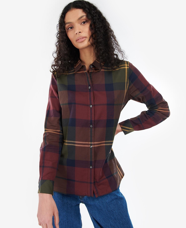 Burgundy Women's Barbour Moorland Shirts | OYQK-39470