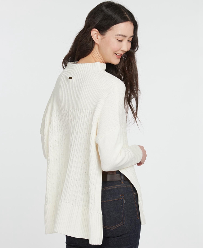 Cream Women's Barbour Stitch Guernsey Cape Sweaters | FXTN-08135