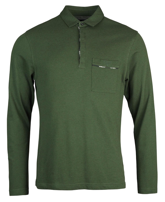 Green Men's Barbour Adie Long Sleeve Polo shirts | PJDF-45089