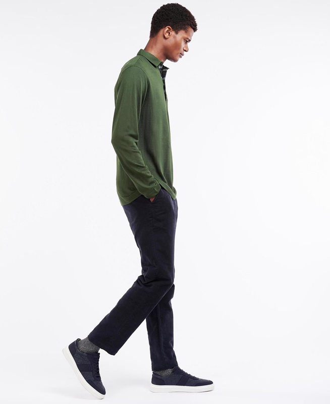 Green Men's Barbour Adie Long Sleeve Polo shirts | PJDF-45089