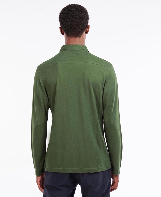 Green Men's Barbour Adie Long Sleeve Polo shirts | PJDF-45089