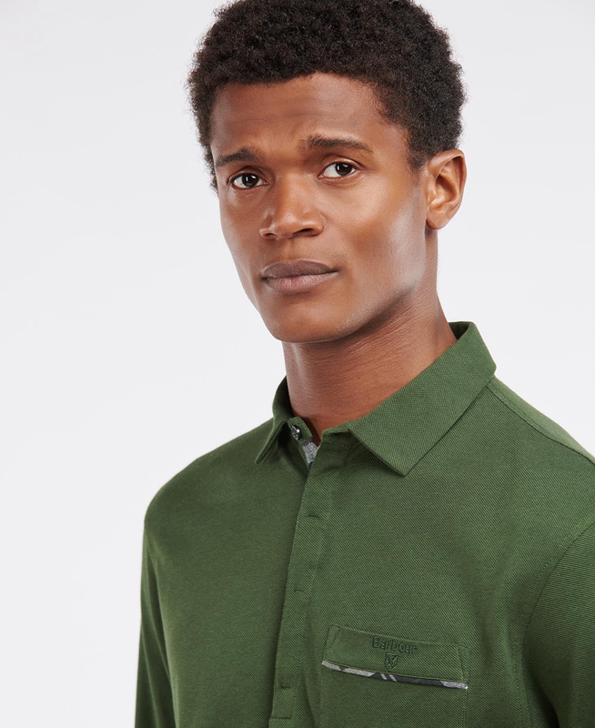 Green Men's Barbour Adie Long Sleeve Polo shirts | PJDF-45089