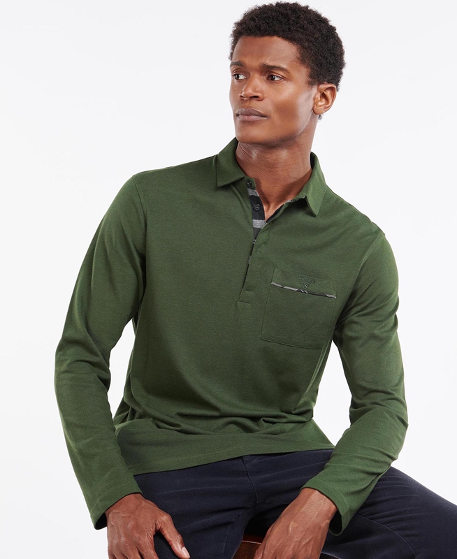 Green Men\'s Barbour Adie Long Sleeve Polo shirts | PJDF-45089