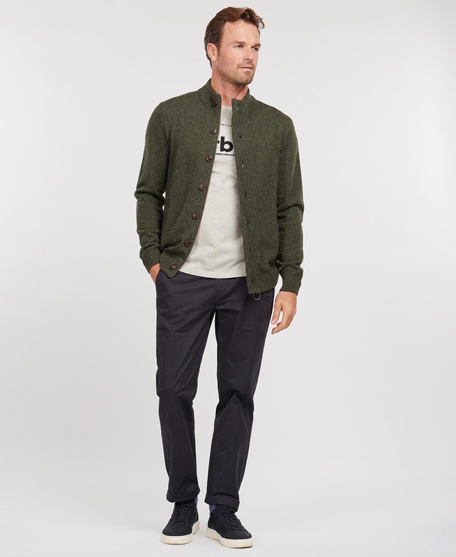 Green Men's Barbour Essential Cardigan Tisbury Zip Through Sweaters | YKXN-62783