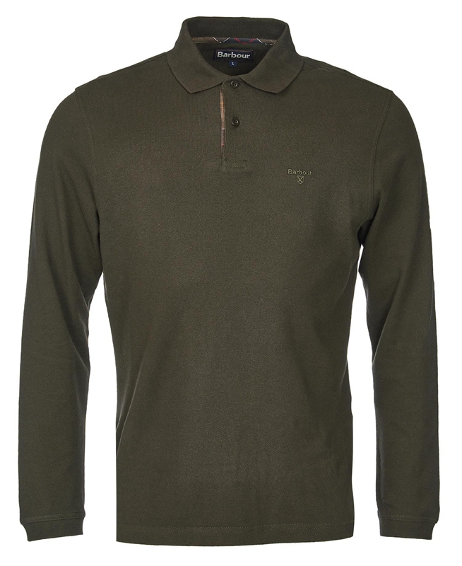 Green Men's Barbour Essential Langarmshirt Sports Polo shirts | CQDE-05482