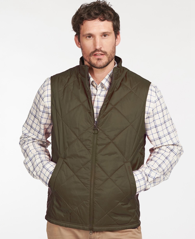 Green Men's Barbour Finn Vest | OMZH-75142