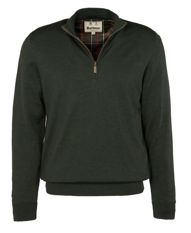 Green Men's Barbour Gamlan Half Zip Sweaters | XBYH-68375