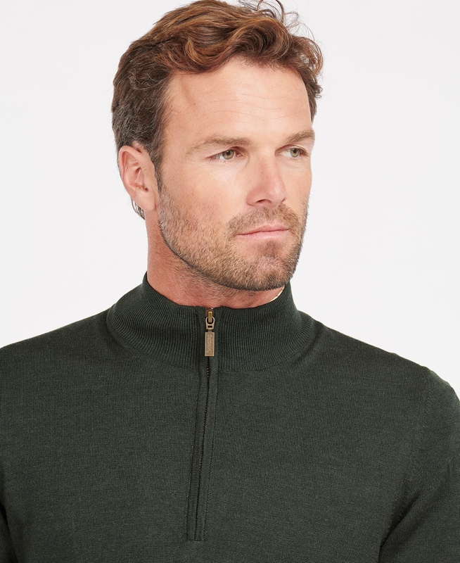 Green Men's Barbour Gamlan Half Zip Sweaters | XBYH-68375