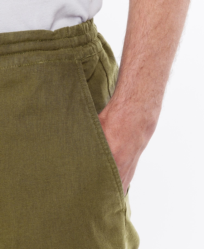 Green Men's Barbour Linen Cotton Mix Pants | GABP-23680