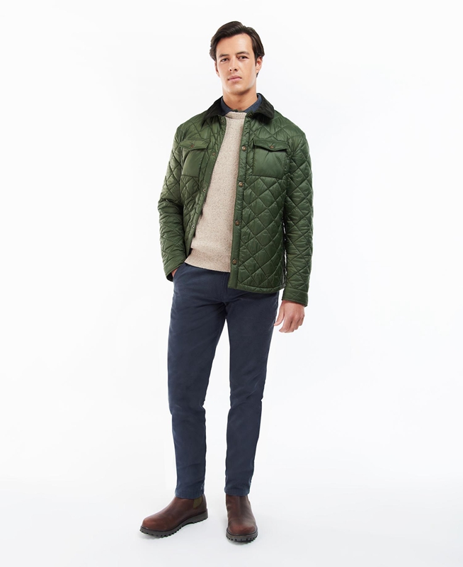 Green Men's Barbour Shirt Quilted Jackets | JEZB-49312