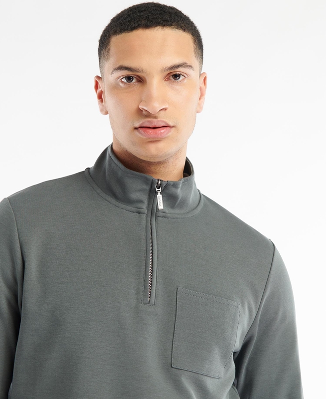 Grey Men's Barbour Broughton Half Zip Sweatshirts | GMWC-82567