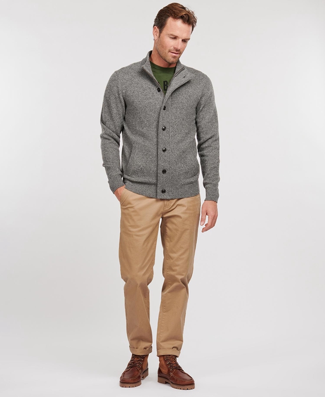 Grey Men's Barbour Essential Cardigan Tisbury Zip Through Sweaters | VHLJ-63950