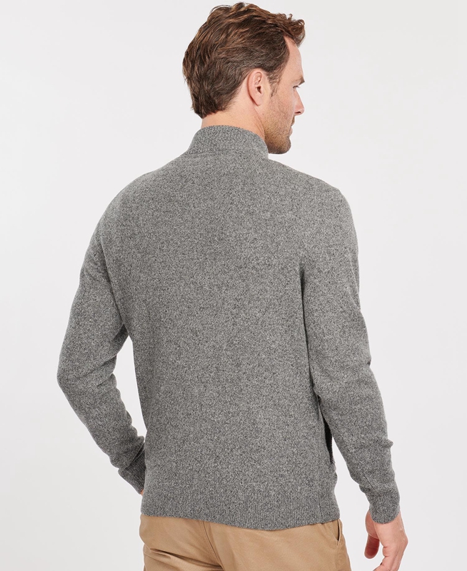 Grey Men's Barbour Essential Cardigan Tisbury Zip Through Sweaters | VHLJ-63950