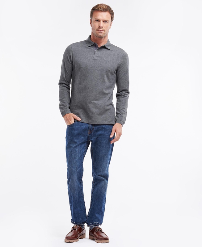 Grey Men's Barbour Essential Langarmshirt Sports Polo shirts | XFJN-34869