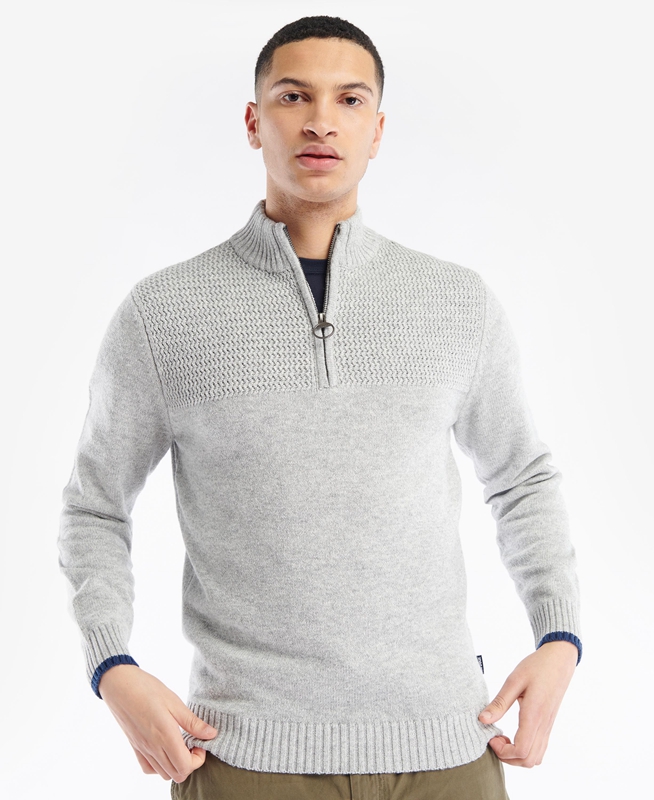 Grey Men\'s Barbour Shoal Half Zip Sweaters | BKQN-18076