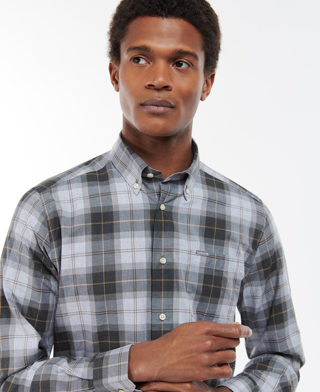 Grey Men's Barbour Wetheram Tailored Shirts | UYPW-73684