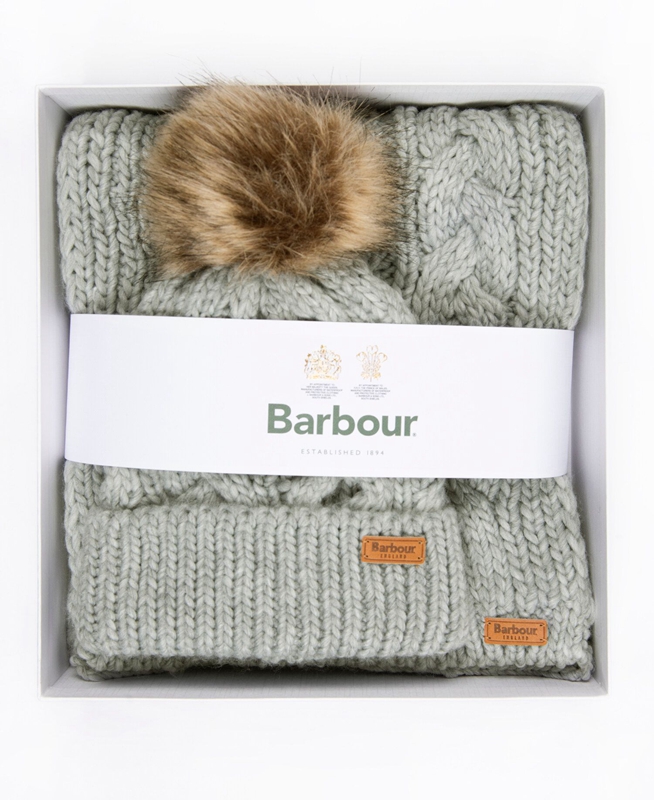 Grey Women's Barbour Penshaw Beanie & Scarf Set Hats | QAGC-73580