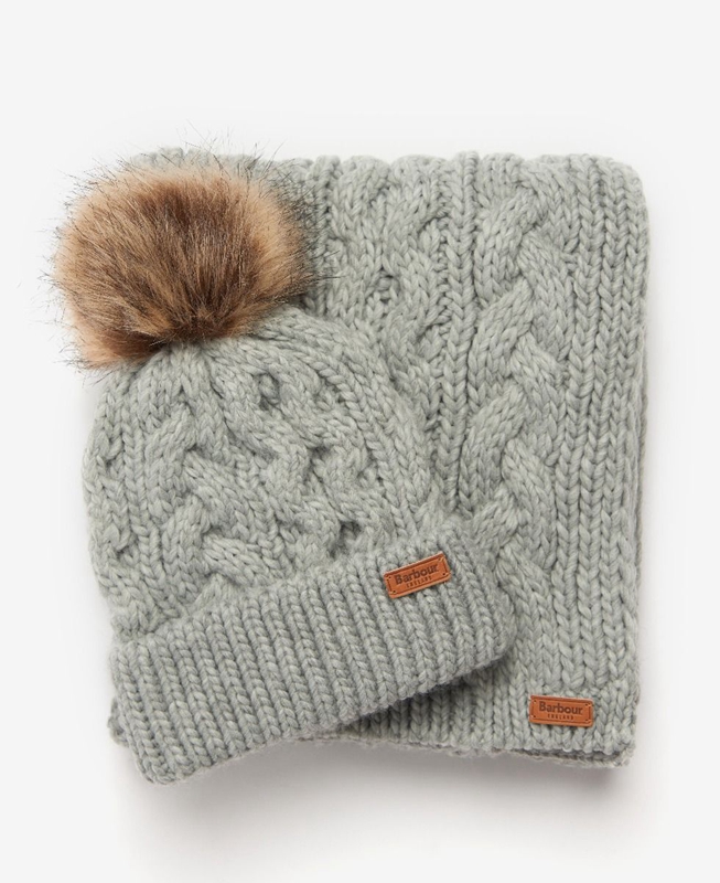 Grey Women's Barbour Penshaw Beanie & Scarf Set Hats | QAGC-73580