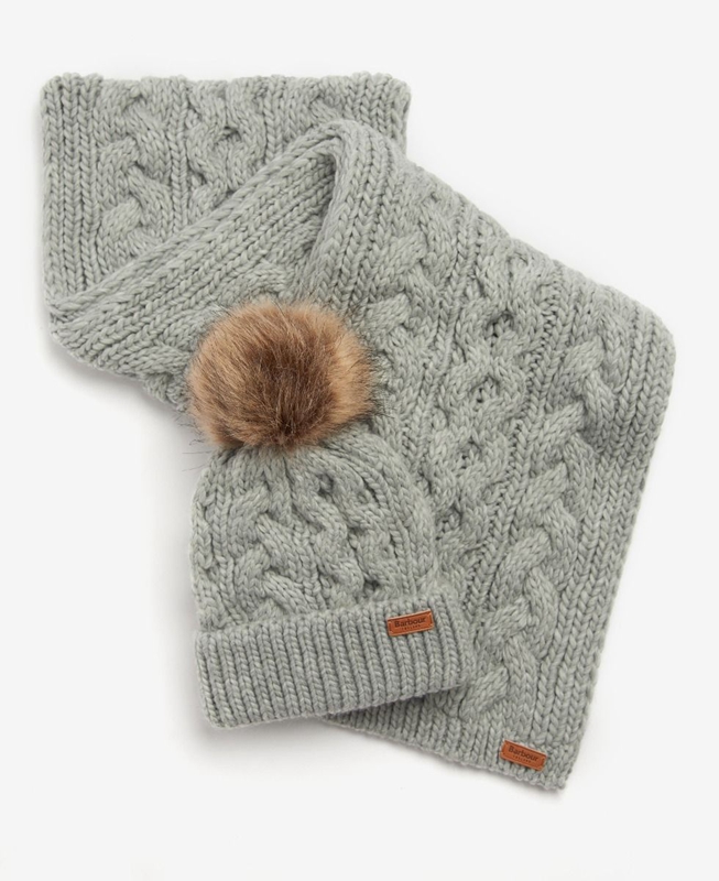 Grey Women\'s Barbour Penshaw Beanie & Scarf Set Hats | QAGC-73580