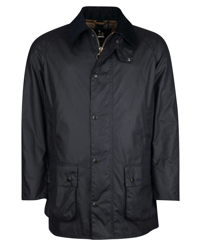 Navy Men's Barbour Beausby Waxed Jackets | MJZN-40129