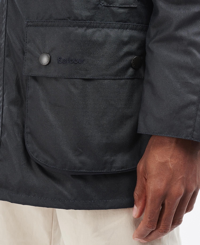 Navy Men's Barbour Beausby Waxed Jackets | MJZN-40129