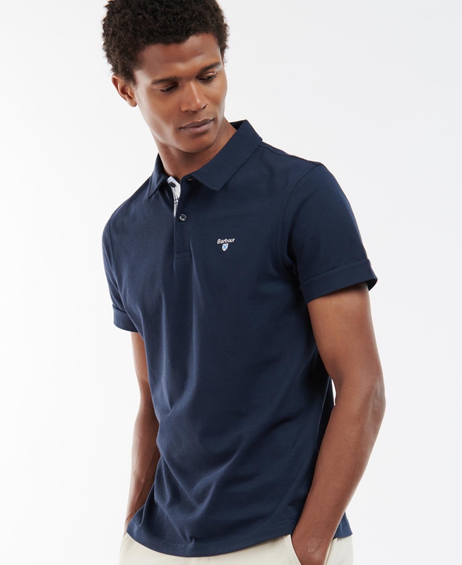 Navy Men's Barbour Birkhill Polo shirts | KSFE-27401