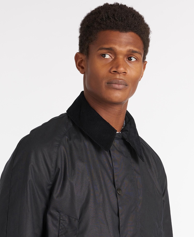 Navy Men's Barbour Bristol Waxed Jackets | NCWI-54128