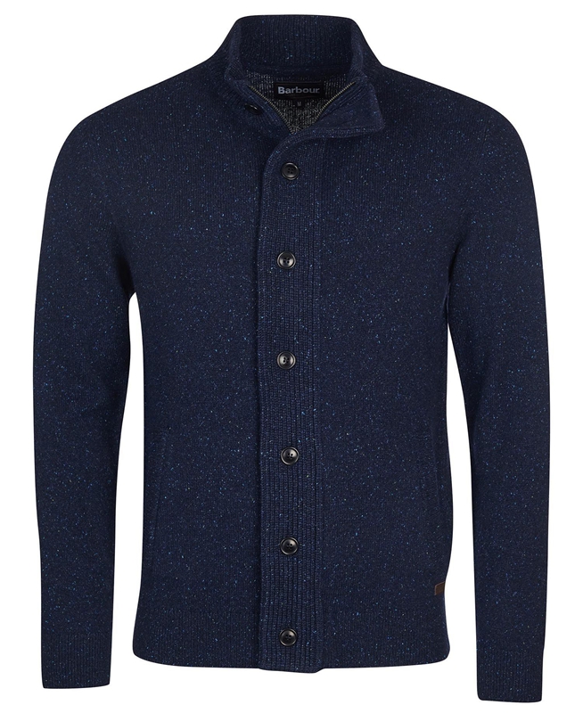 Navy Men's Barbour Essential Cardigan Tisbury Zip Through Sweaters | GZOA-13267