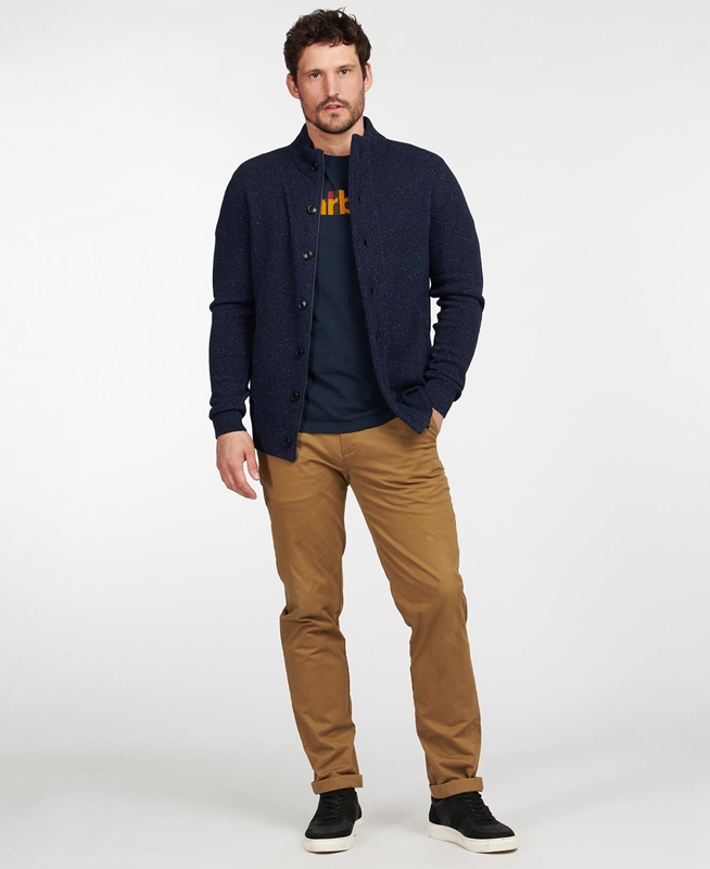 Navy Men's Barbour Essential Cardigan Tisbury Zip Through Sweaters | GZOA-13267