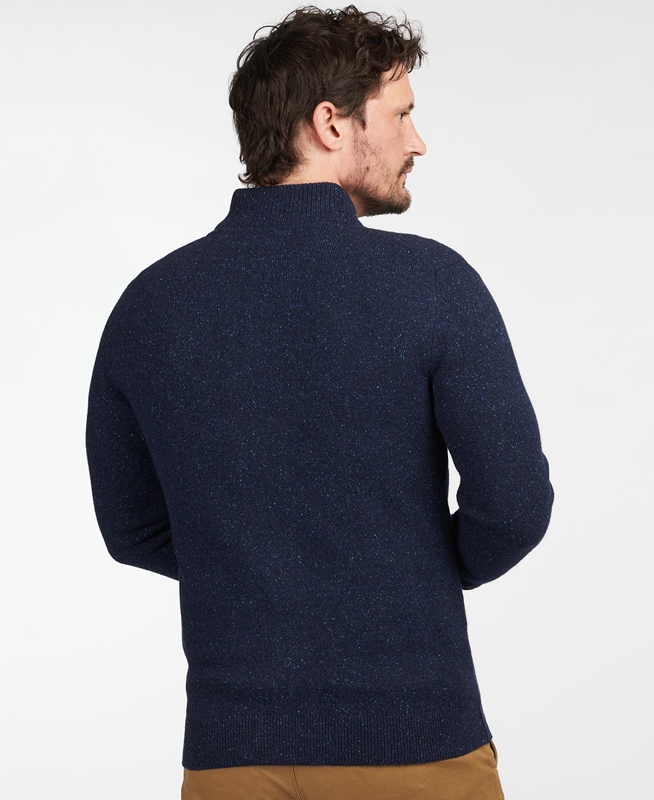 Navy Men's Barbour Essential Cardigan Tisbury Zip Through Sweaters | GZOA-13267