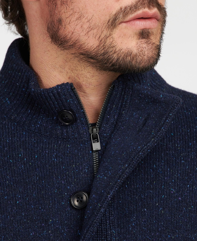 Navy Men's Barbour Essential Cardigan Tisbury Zip Through Sweaters | GZOA-13267