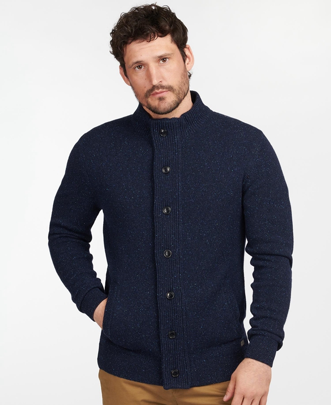 Navy Men\'s Barbour Essential Cardigan Tisbury Zip Through Sweaters | GZOA-13267