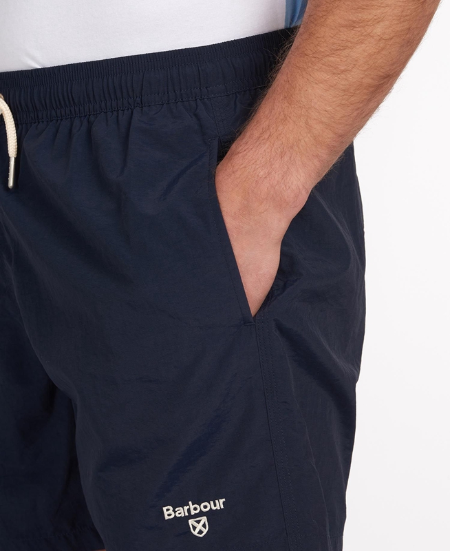 Navy Men's Barbour Essential Logo 5'' Swim Pants | SOYL-94650