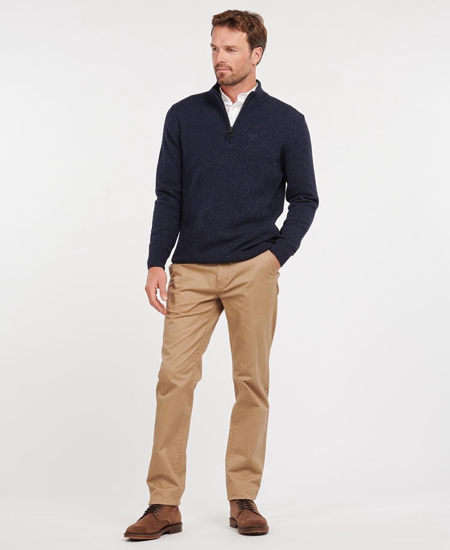 Navy Men's Barbour Essential Tisbury Half Zip Sweaters | NFMD-57210