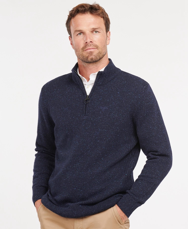 Navy Men\'s Barbour Essential Tisbury Half Zip Sweaters | NFMD-57210