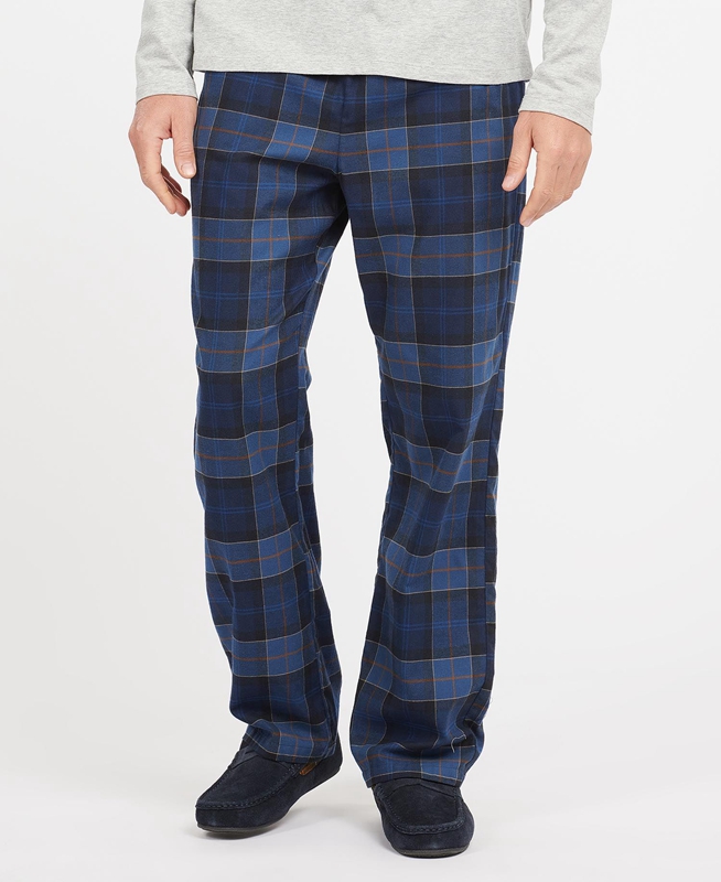 Navy Men\'s Barbour Hose Glenn Tartan Pants | ROIE-24031