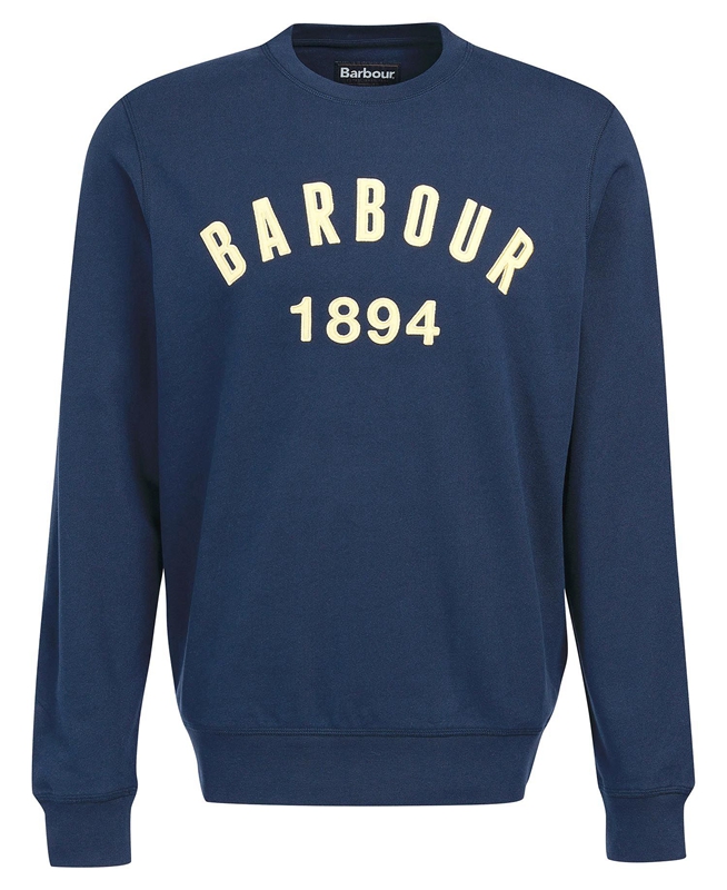 Navy Men's Barbour John Crew Sweatshirts | STQY-94137