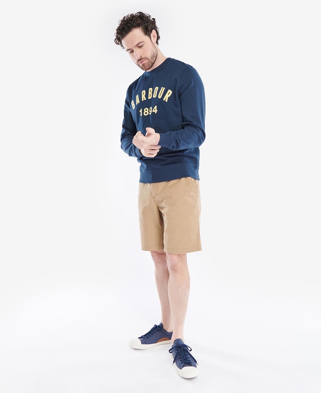 Navy Men's Barbour John Crew Sweatshirts | STQY-94137