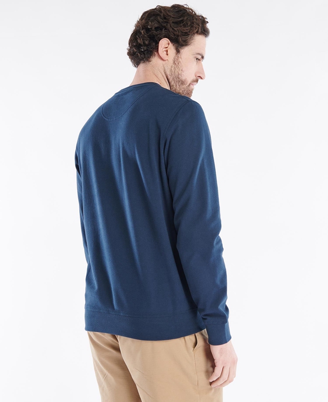 Navy Men's Barbour John Crew Sweatshirts | STQY-94137