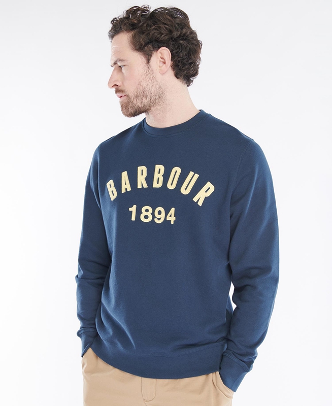 Navy Men's Barbour John Crew Sweatshirts | STQY-94137