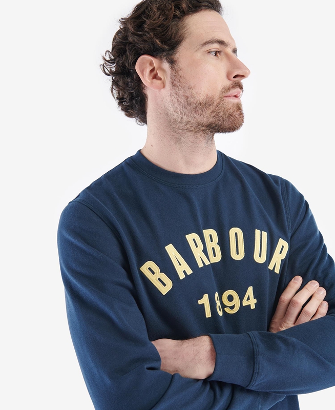 Navy Men\'s Barbour John Crew Sweatshirts | STQY-94137