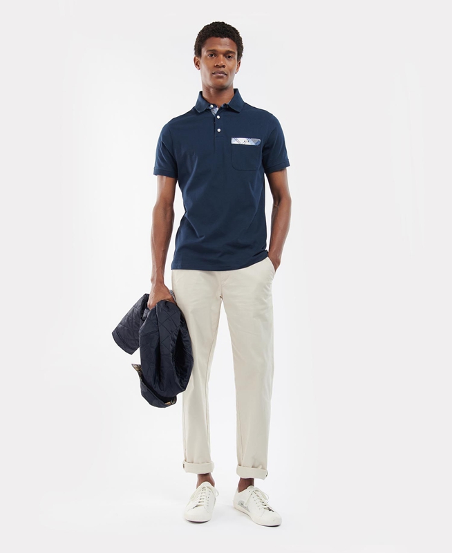 Navy Men's Barbour Lirst Polo shirts | FDAM-16507