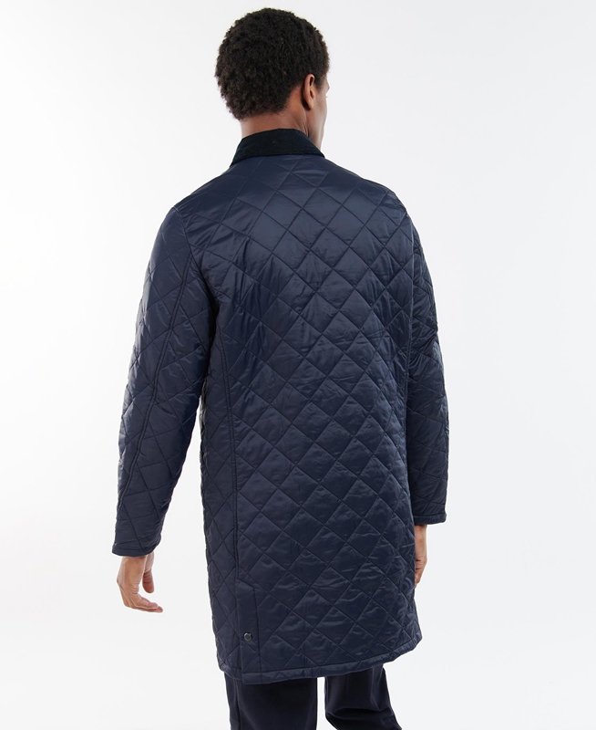 Navy Men's Barbour Long Liddesdale Quilted Jackets | YUJW-12083