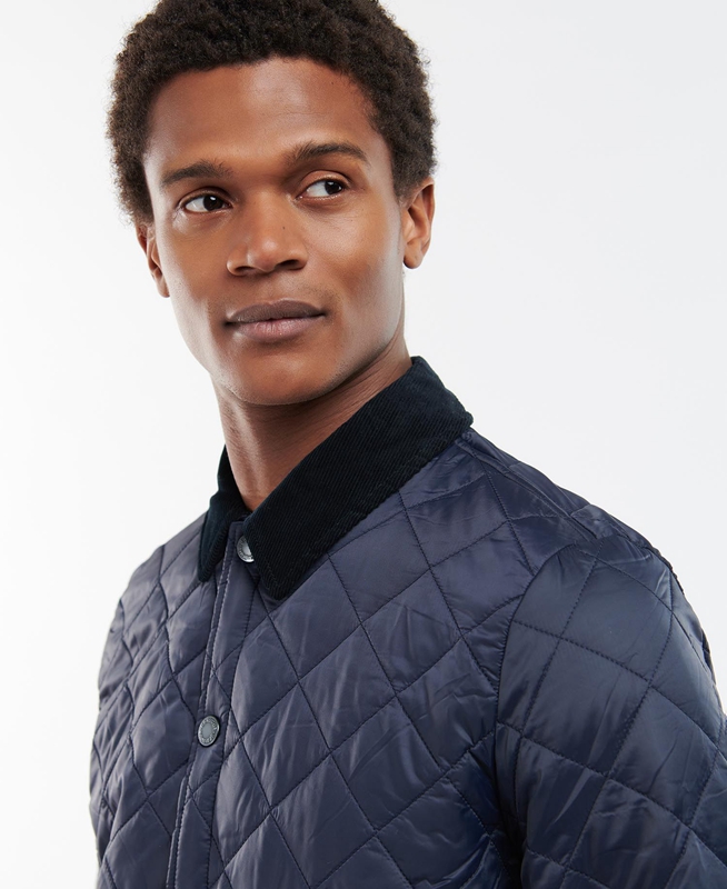 Navy Men's Barbour Long Liddesdale Quilted Jackets | YUJW-12083