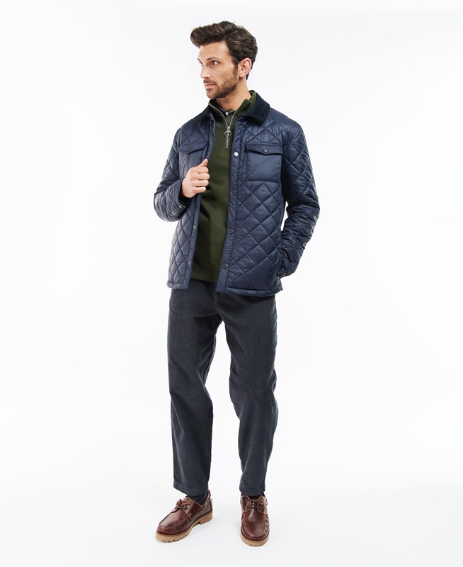 Navy Men's Barbour Shirt Quilted Jackets | CERG-73508