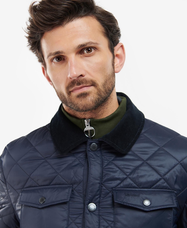 Navy Men's Barbour Shirt Quilted Jackets | CERG-73508