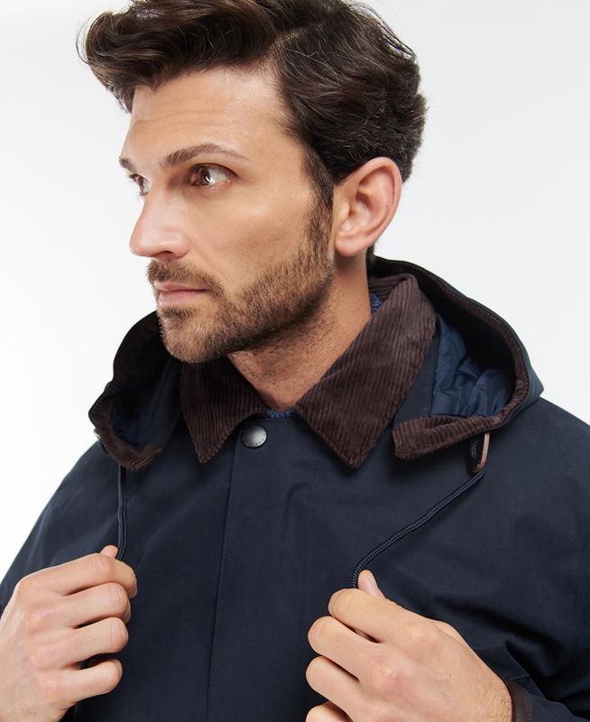 Navy Men's Barbour Wallace Waterproof Jackets | BUTK-49816